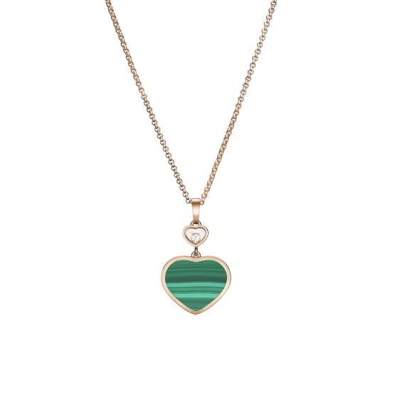 Naszyjnik Chopard Happy Hearts różowe złoto diament Malachit 45 cm