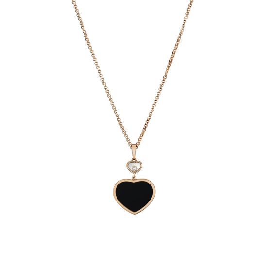 Naszyjnik Chopard Happy Hearts różowe złoto diament Onyks 45cm