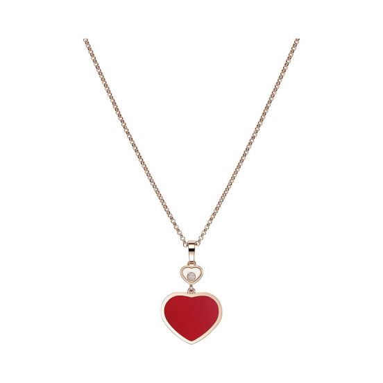 Naszyjnik Chopard Happy Hearts różowe złoto diament karneol 45cm
