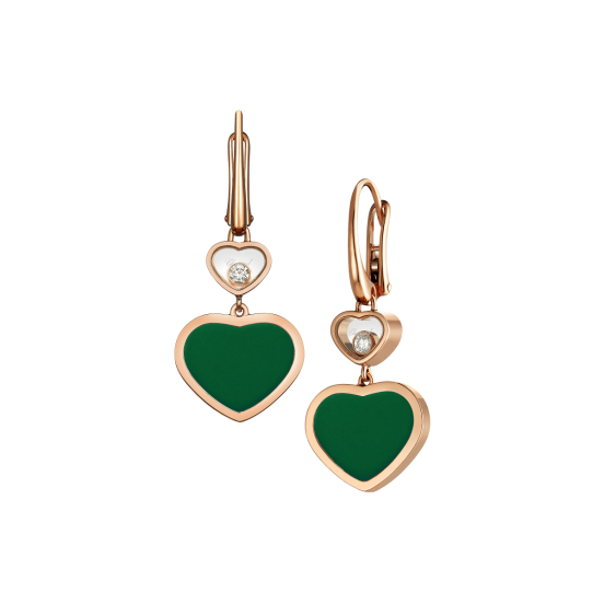 Kolczyki Chopard Happy Hearts różowe złoto diamenty Malachit