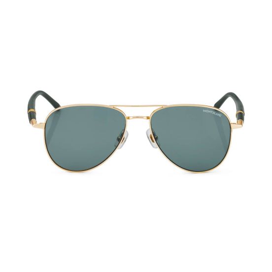 Okulary przeciwsłoneczne Montblanc kwadratowe z metalową oprawką w złotym kolorze