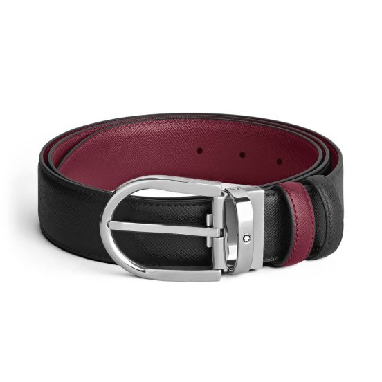 Pasek do spodni Montblanc dwustronny z klamrą w kształcie podkowy black/cassis 35mm