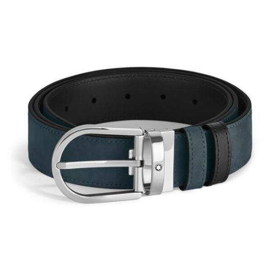 Pasek do spodni Montblanc dwustronny z klamrą w kształcie podkowy blue/black 35 mm