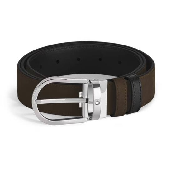 Pasek do spodni Montblanc dwustronny z klamrą w kształcie podkowy black/brown 35 mm