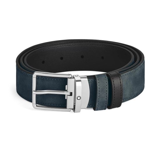 Pasek do spodni Montblanc dwustronny z klasyczną klamrą velvet blue/black 35 mm