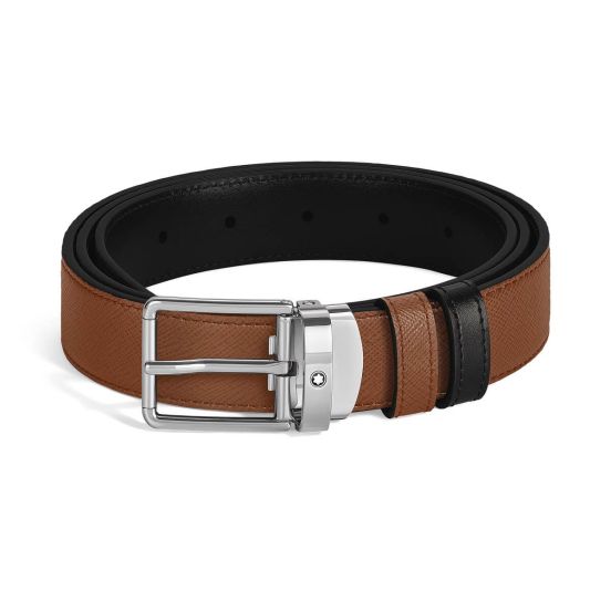 Pasek do spodni Montblanc dwustronny z prostokątną klamrą fauve/black 35 mm