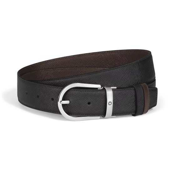 Pasek do spodni Montblanc Sartorial dwustronny z klamrą w kształcie podkowy black/ebony 35 mm