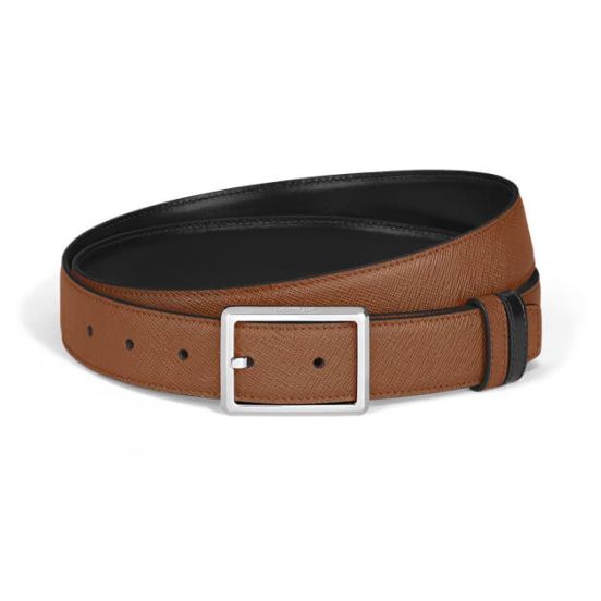 Pasek do spodni Montblanc dwustronny z prostokątną klamrą fauve/black 30 mm