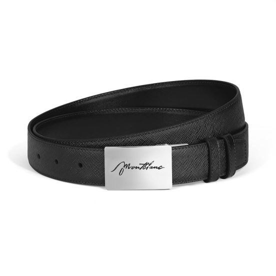 Pasek do spodni Montblanc dwustronny skórzany z klamrą płytową black 30 mm 