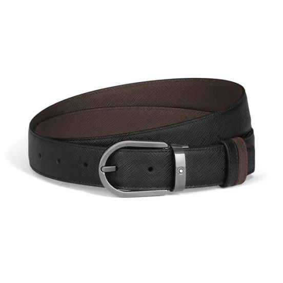 Pasek do spodni Montblanc dwustronny z klamrą w kształcie podkowy black/ebony 30 mm