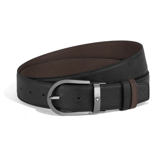 Pasek do spodni Montblanc dwustronny z klamrą w kształcie podkowy black/ebony 35 mm