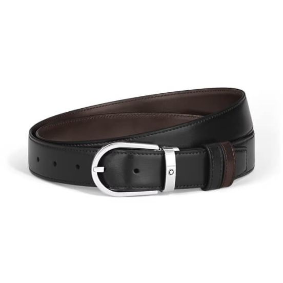 Pasek do spodni Montblanc dwustronny z klamrą w kształcie podkowy black/ebony 30 mm