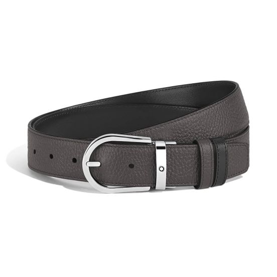 Pasek do spodni Montblanc dwustronny z klamrą w kształcie podkowy forged iron/black 35 mm