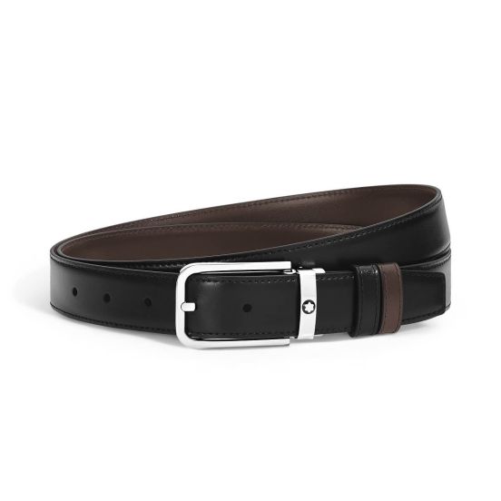 Pasek do spodni Montblanc dwustronny z prostokątną klamrą Black/Ebony 30 mm