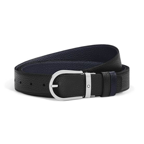Pasek do spodni Montblanc dwustronny grain leather black/blue 35 mm