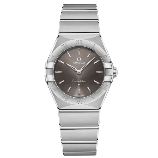 Zegarek damski Omega stalowy z brązową tarczą.