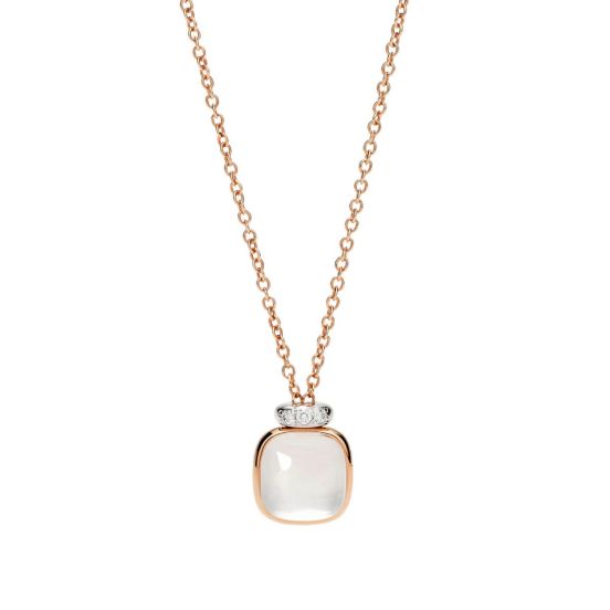 Naszyjnik Pomellato Nudo różowe złoto diamenty biały Topaz masa perłowa 42cm