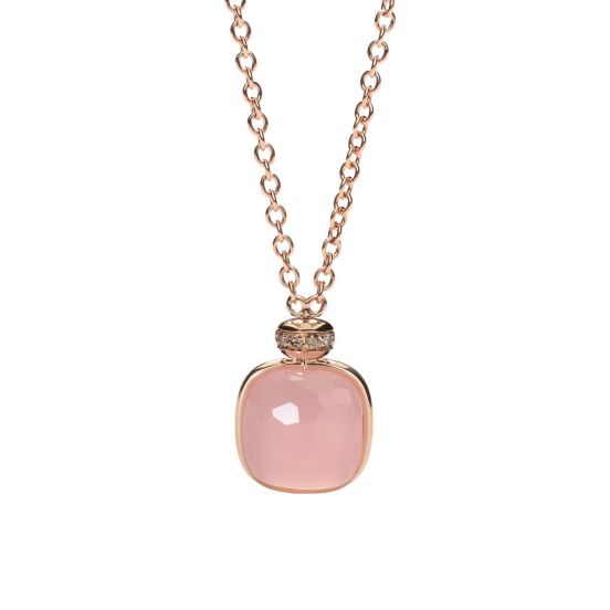 Naszyjnik Pomellato Nudo Classic różowe złoto diamenty różowy Kwarc 46cm