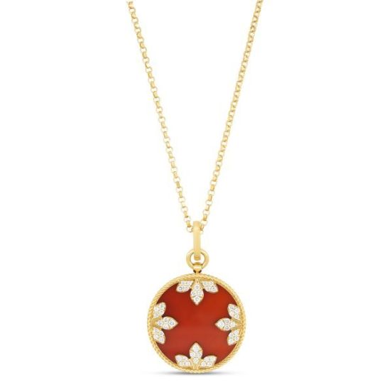 Naszyjnik Roberto Coin Venetian Medallions żółte złoto diamenty czerwony agat 45 cm