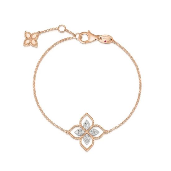 Bransoletka Roberto Coin Desert Flower różowe złoto diamenty 18cm