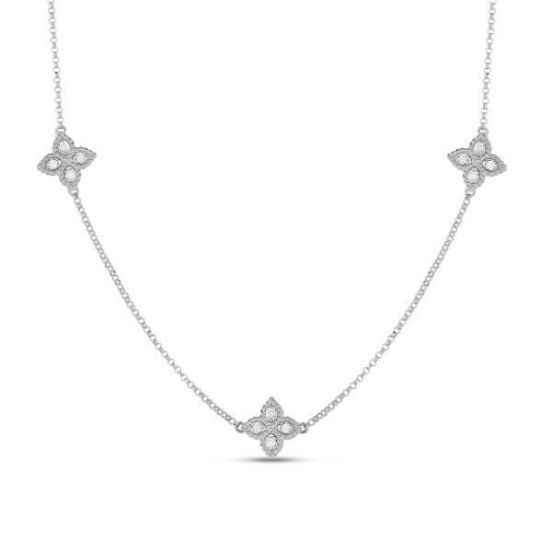 Naszyjnik Roberto Coin Princess Flower białe złoto diamenty 45cm