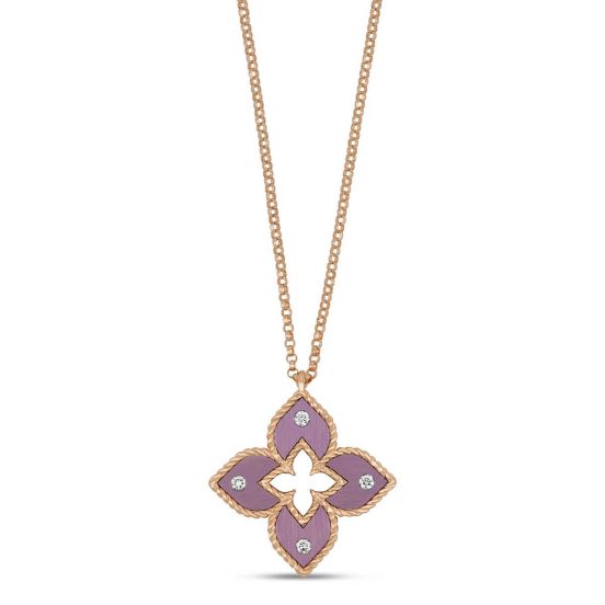 Naszyjnik Roberto Coin Venetian Princess różowe złoto diamenty Tytan 45 cm