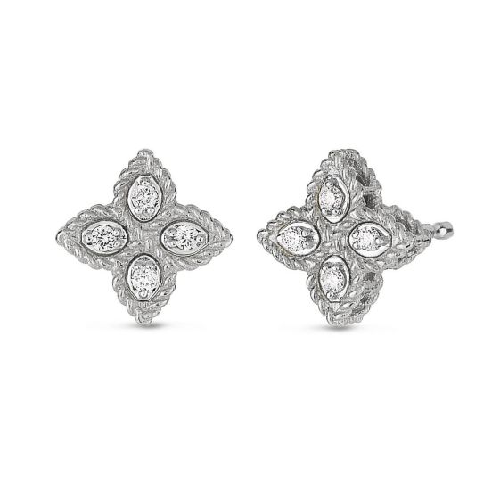 Kolczyki Roberto Coin Princess Flower białe złoto diamenty