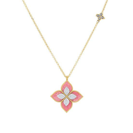 Naszyjnik Roberto Coin Princess Flower złoto diamenty Rodolit 85 cm