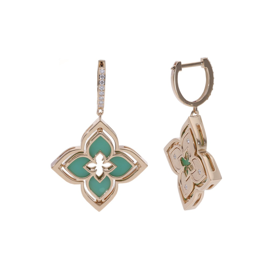 Kolczyki Roberto Coin Venetian Princess różowe złoto diamenty Chryzopraz