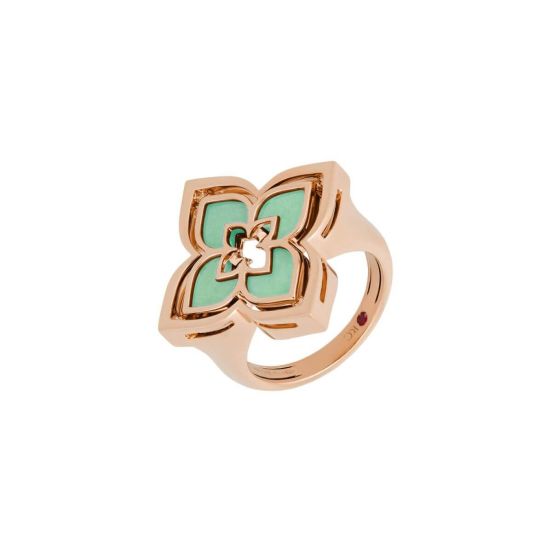 Pierścionek Roberto Coin Venetian Princess różowe złoto diamenty Chryzopraz rozmiar 12