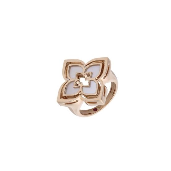 Pierścionek Roberto Coin Venetian Princess różowe złoto diamenty Masa perłowa rozmiar 14