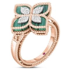 Pierścionek Roberto Coin Princess Flower różowe złoto Malachit rozmiar 14