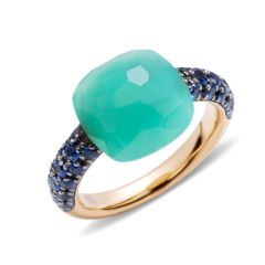 Pierścionek Pomellato Capri różowe złoto Chrysoprast i Szafir rozmiar 14