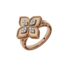 Pierścionek Roberto Coin Princess Flower różowe złoto diamenty rozmiar 12