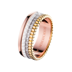 Obrączka Boucheron Quatre białe żółte i różowe złoto diamenty Ceramika rozmiar 16