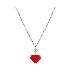 Naszyjnik Chopard Happy Hearts różowe złoto diament karneol 45cm