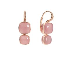 Kolczyki Pomellato Nudo różowe złoto diamenty Chalcedon, różowy Kwarc