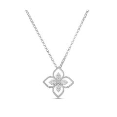 Naszyjnik Roberto Coin Princess Flower białe złoto diamenty 45 cm