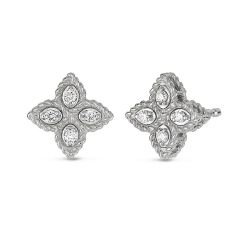 Kolczyki Roberto Coin Princess Flower białe złoto diamenty