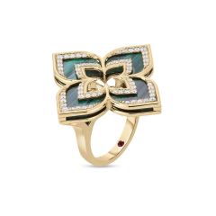 Pierścionek Roberto Coin Venetian Princess żółte złoto diamenty Malachit rozmiar 14