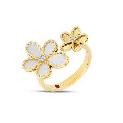 Pierścionek Roberto Coin Jasmine żółte złoto diamenty Masa perłowa rozmiar 13