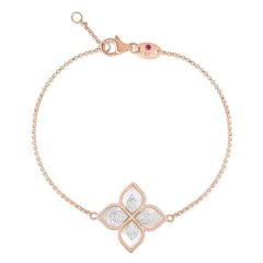 Bransoletka Roberto Coin Princess Flower różowe złoto diamenty masa perłowa 18 cm