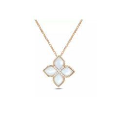 Naszyjnik Roberto Coin Princess Flower różowe złoto diamenty masa perłowa 45 cm
