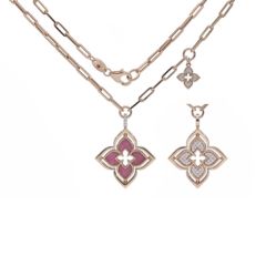 Naszyjnik Roberto Coin Venetian Princess różowe złoto diamenty Rodolit 45 cm