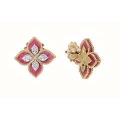 Kolczyki Roberto Coin Princess Flower złoto diamenty Rodonit