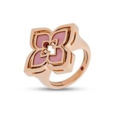 Pierścionek Roberto Coin Venetian Princess różowe złoto diamenty Rodolit rozmiar 12