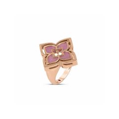 Pierścionek Roberto Coin Venetian Princess różowe złoto diamenty Rodolit rozmiar 13